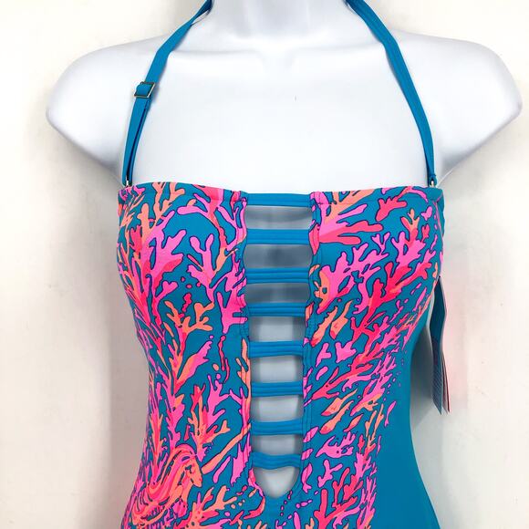 LILLY PULITZER Teslee One-Piece Swimsuit Size 4 Blue Oasis Goddess The Sea NWT - Picture 5 of 11